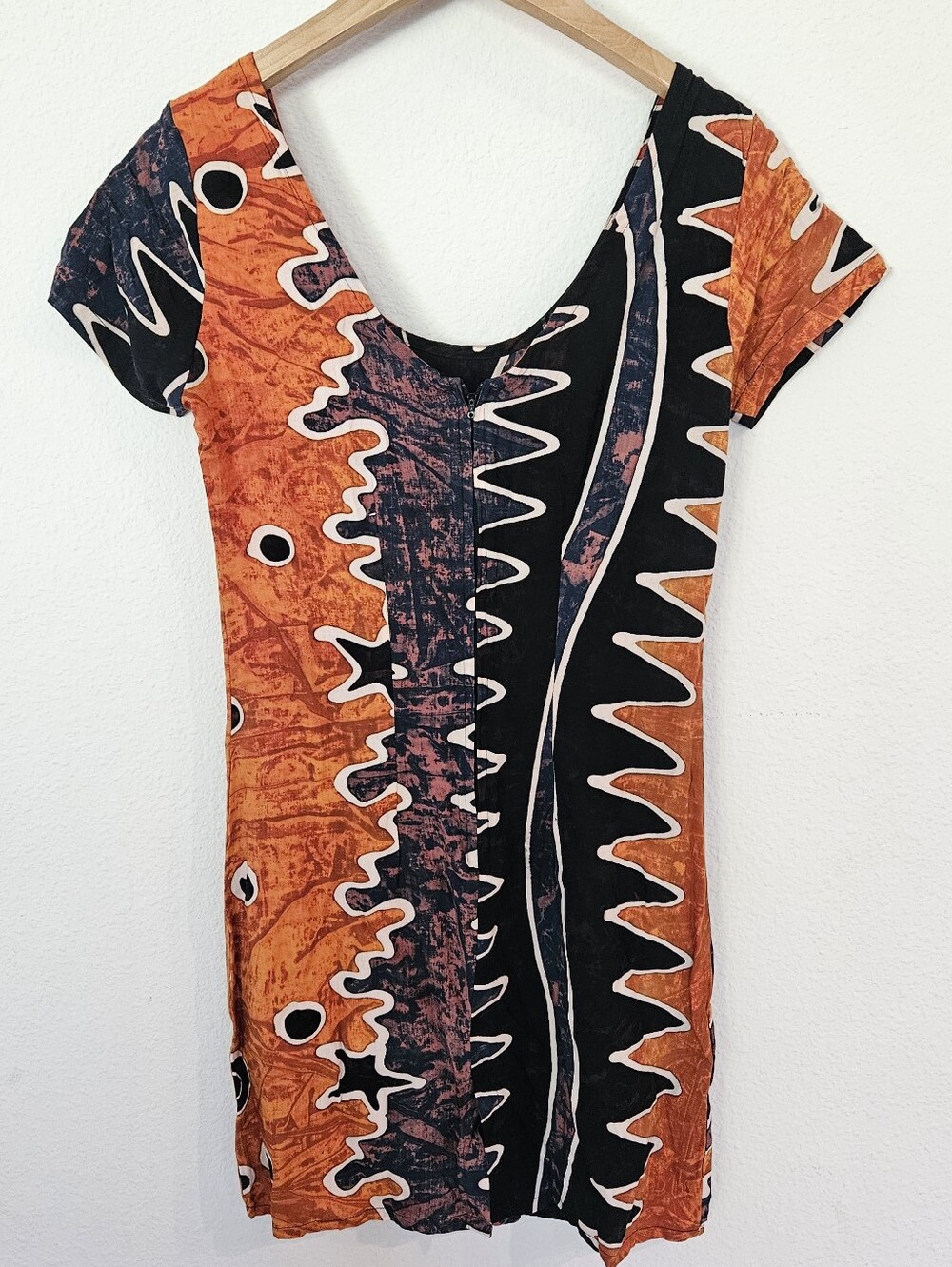 Pineapple Moon Vintage Scoop Neck Mini Dress Boho Tribal Print